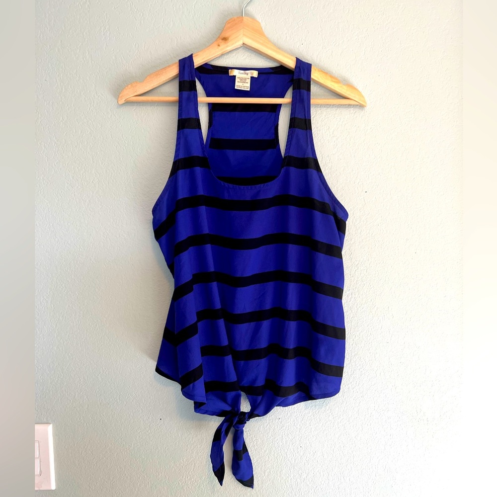 Blue and black racer back blouse